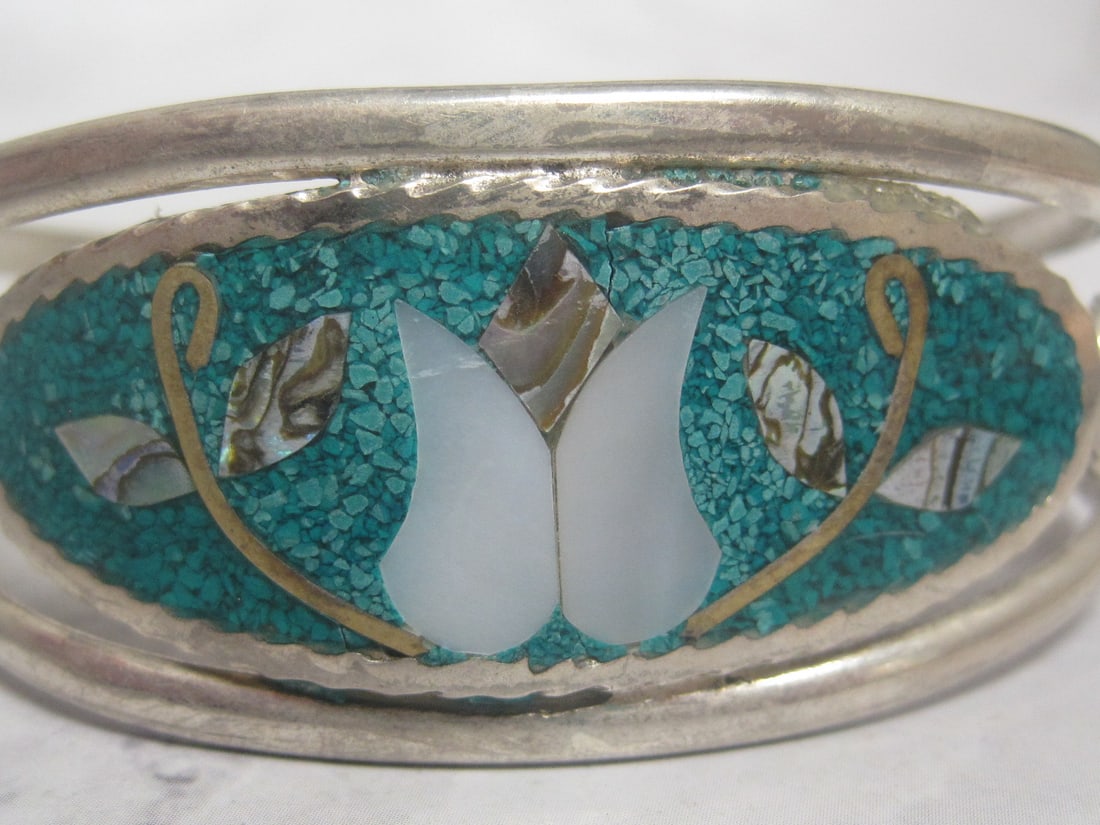 Alpaca Silver Cuff Bracelet with Stone Inlay - 2