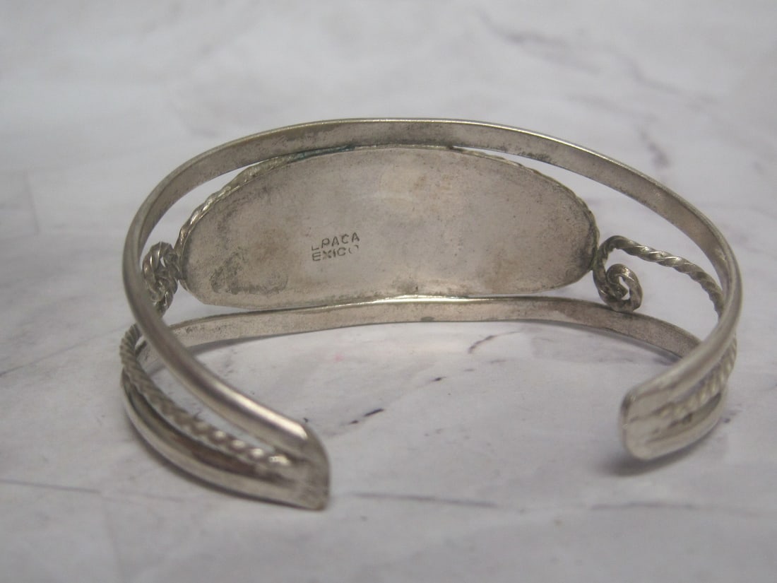 Alpaca Silver Cuff Bracelet with Stone Inlay - 3