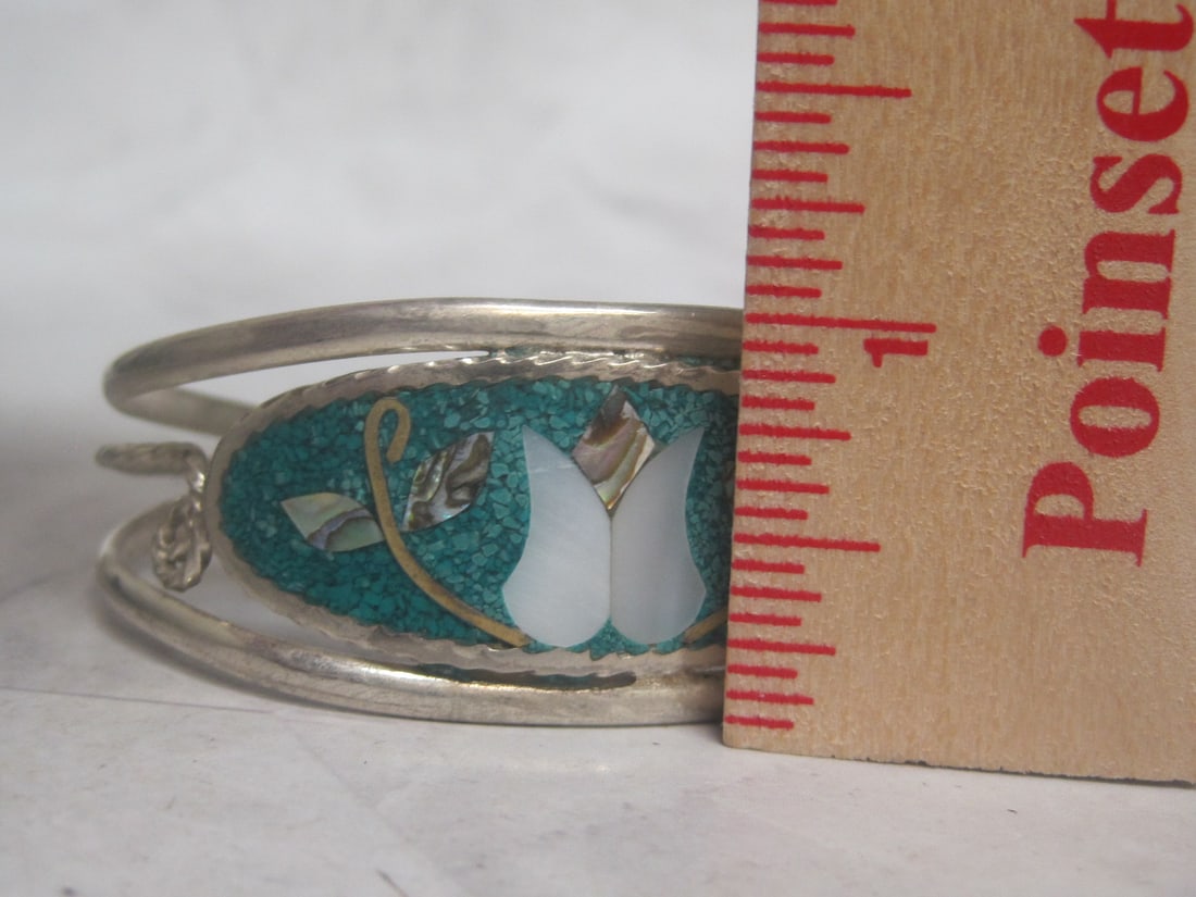 Alpaca Silver Cuff Bracelet with Stone Inlay - 4