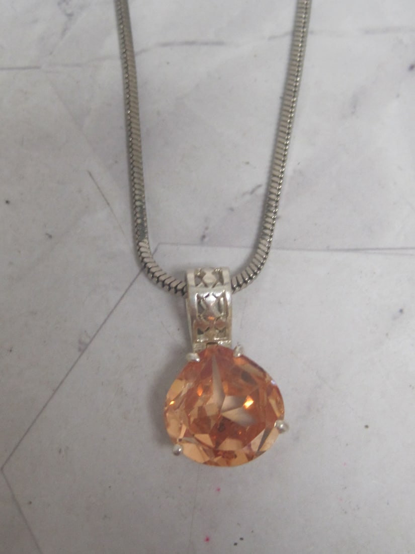 16" Silvertone Chain with Gemstone Pendant (1 of 5)