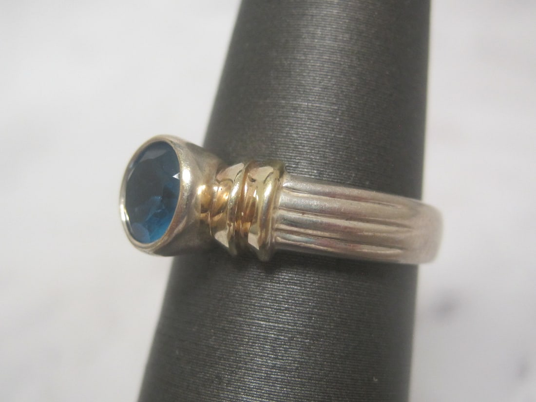 Sterling Silver Two Tone Blue Topaz Ring - 2