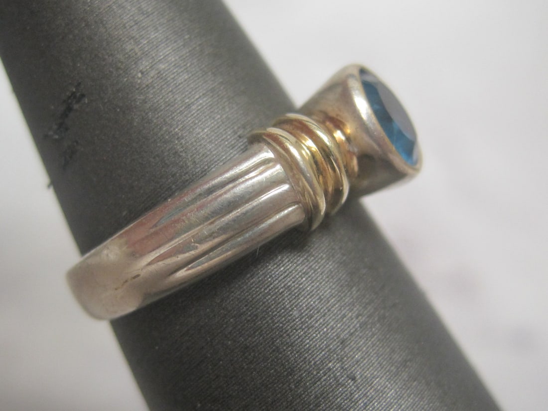 Sterling Silver Two Tone Blue Topaz Ring - 3