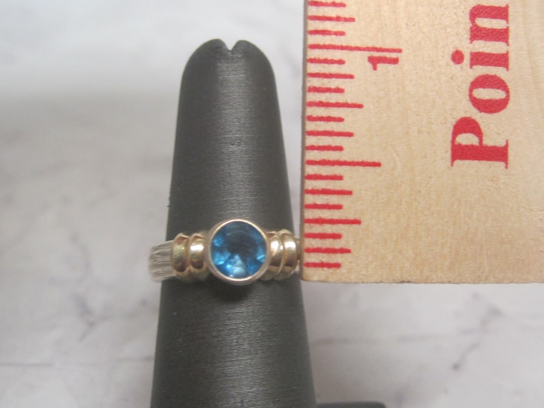 Sterling Silver Two Tone Blue Topaz Ring - 4