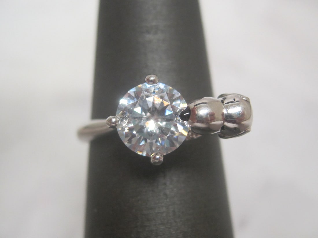 Sterling Silver CZ Snoopy Ring - 5