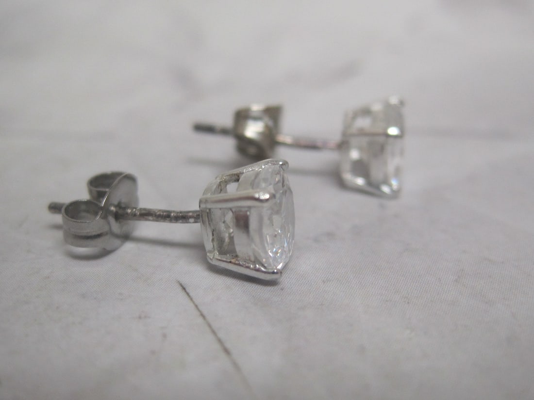 Sterling Silver CZ Stud Earrings - 2