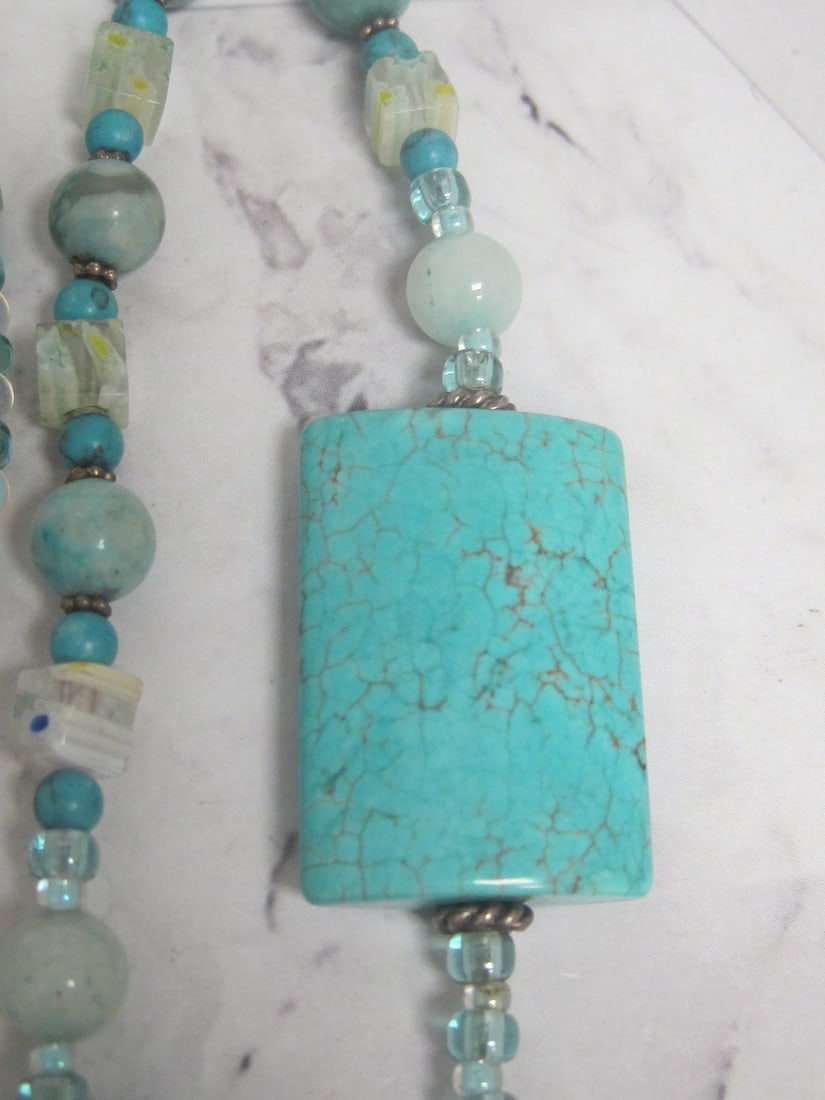 30" Turquoise Look Stones & Beads Fashion Necklace - 3