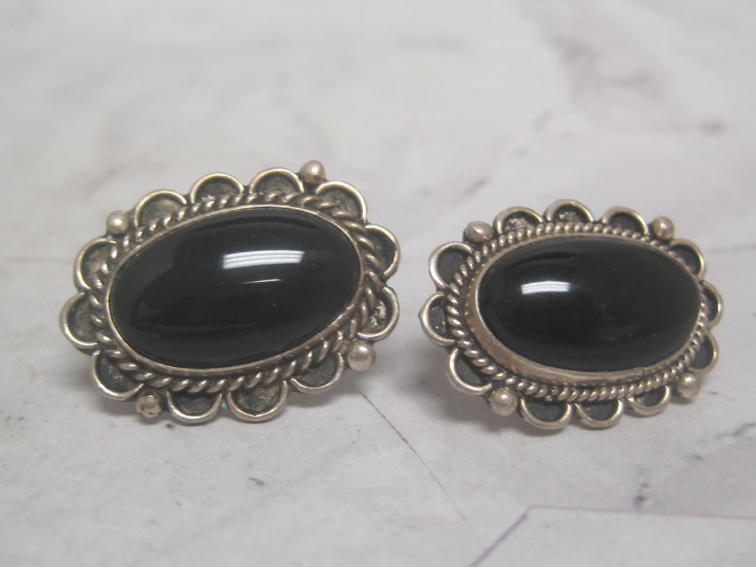 Sterling Silver Onyx Screwback Earrings (1 of 4)