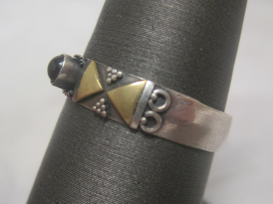 Sterling Silver Two Tone Ring with Purple Stone - 2