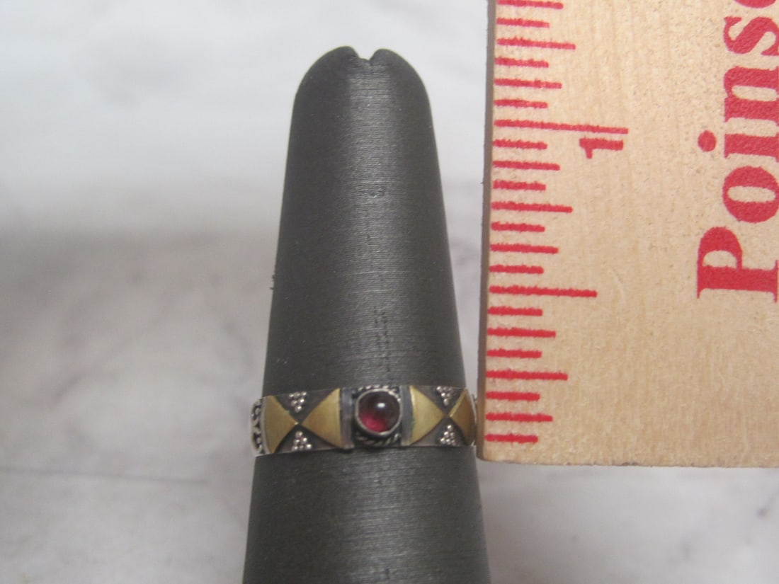 Sterling Silver Two Tone Ring with Purple Stone - 4