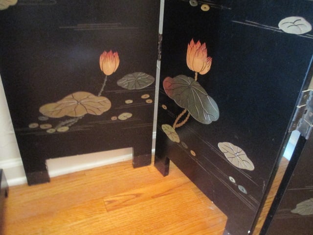 Distinctive Chinese Coromandel Style Lacquered 4 Panel Folding Screen - 4