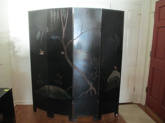 Distinctive Chinese Coromandel Style Lacquered 4 Panel Folding Screen - 6