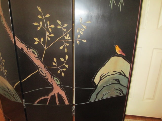 Distinctive Chinese Coromandel Style Lacquered 4 Panel Folding Screen - 8