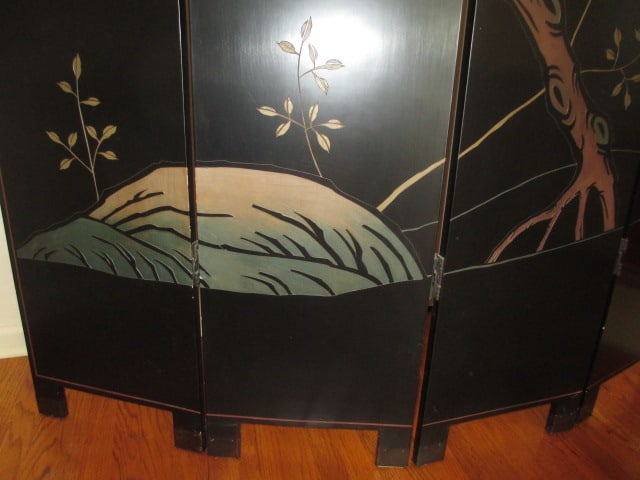 Distinctive Chinese Coromandel Style Lacquered 4 Panel Folding Screen - 9
