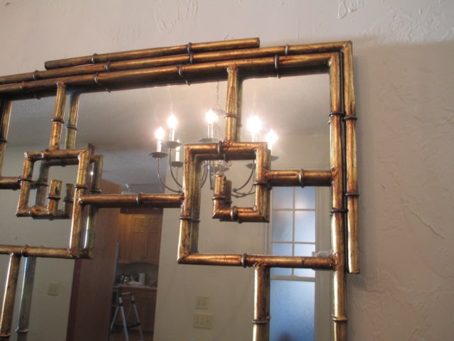 Gold Gilt Metal Bamboo Look Wall Mirror - 3