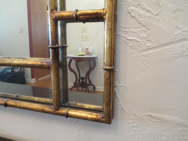 Gold Gilt Metal Bamboo Look Wall Mirror - 4