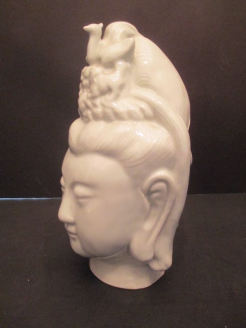 Signed White Glazed Buddha Bust - 4