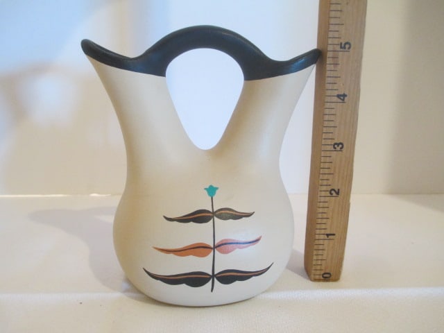 Signed Handpainted "Mimbres Ancient Bird" Kopa Pottery Wedding Vase - 4