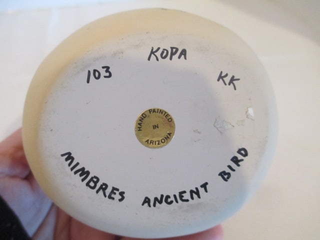 Signed Handpainted "Mimbres Ancient Bird" Kopa Pottery Wedding Vase - 5