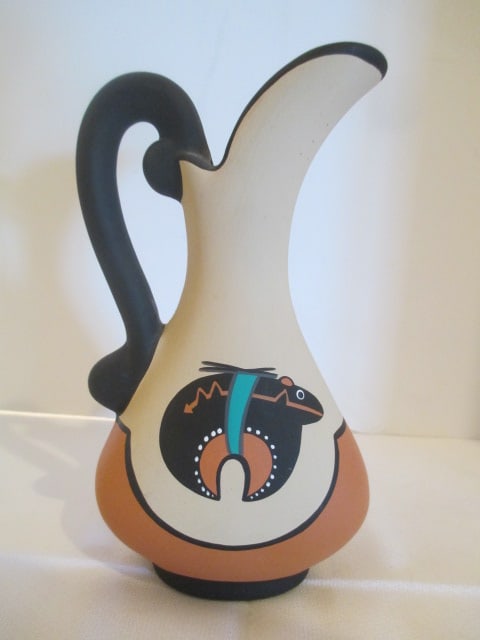Signed Handpainted "Pueblo Bear" Kopa Pottery Pitcher: 8"h, made in Arizona #114 