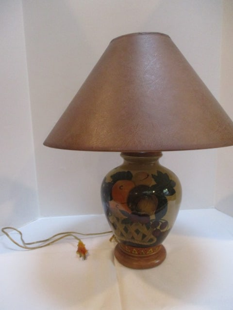 Handpainted Fruit Basket Still Life Vase Lamp (1 of 6)
