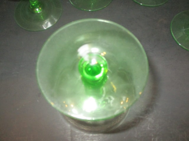 13 Green Uranium/Vaseline Footed Depression Glass Dotted Diamond Sherbet/Champagnes - 5