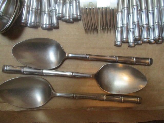 58 Pieces Rebacraft Stainless Bamboo Shape Handle Flatware and Serving Spoons - 4