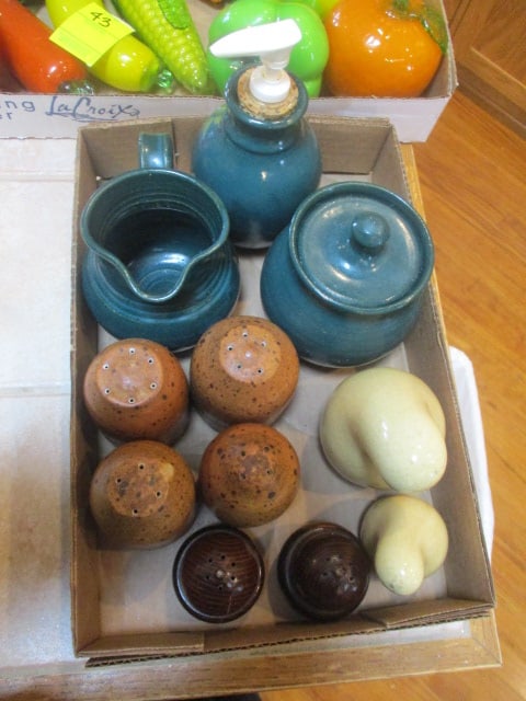 Studio Pottery Shakers, Creamer and Sugar Bowl and Soap Dispenser (1 of 7)