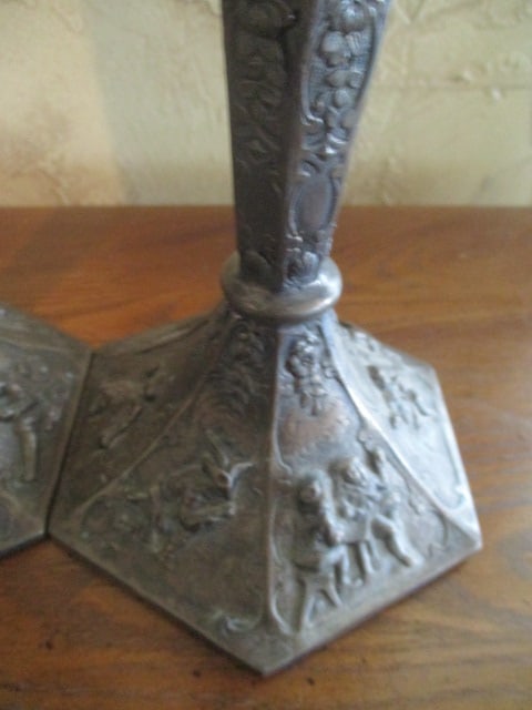 Pair of Bronze Relief Candle Sticks - 2