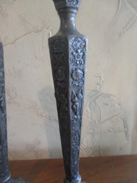 Pair of Bronze Relief Candle Sticks - 3