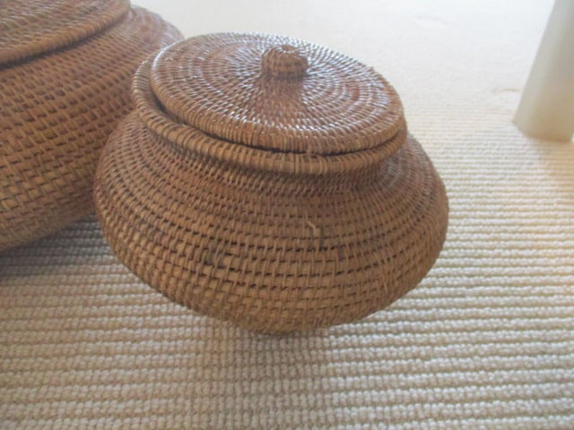 Three Lidded Woven Coil Baskets - 2