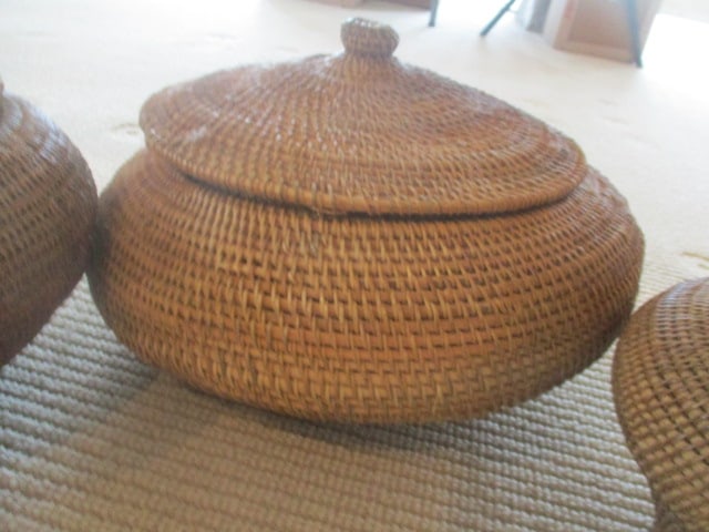 Three Lidded Woven Coil Baskets - 3