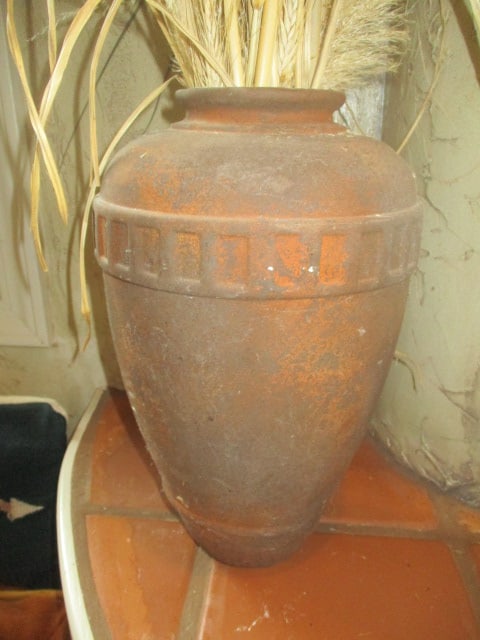 Earthenware Pottery Vessel with Dried Sea Grass/Wheat/Twig Arrangement - 2