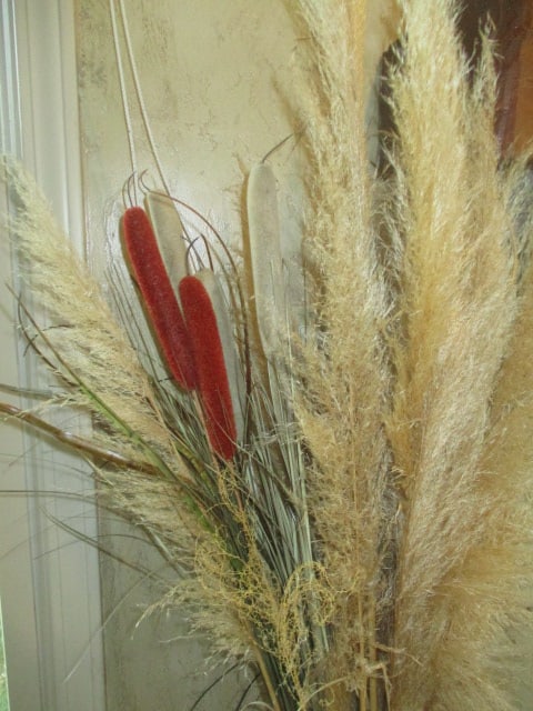 Earthenware Pottery Vessel with Dried Sea Grass/Wheat/Twig Arrangement - 3