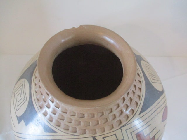 Signed Handpainted Mexican Folk Art Pottery Rounded Bottom Vessel - 2