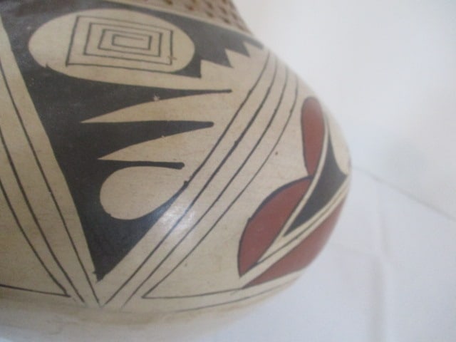 Signed Handpainted Mexican Folk Art Pottery Rounded Bottom Vessel - 4