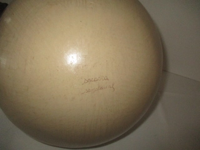 Signed Handpainted Mexican Folk Art Pottery Rounded Bottom Vessel - 5