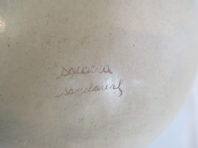 Signed Handpainted Mexican Folk Art Pottery Rounded Bottom Vessel - 6