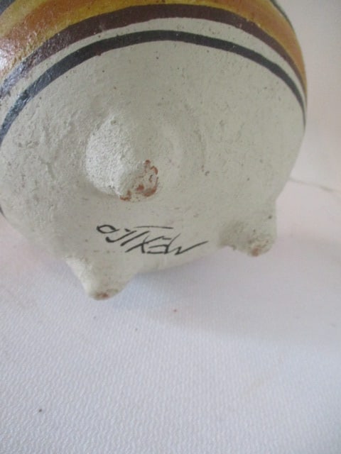 Handpainted Footed Mexican Pottery Vessel - 3