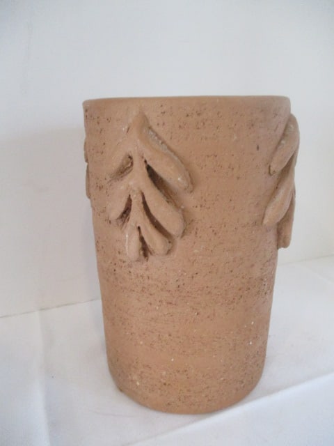 Earthenware Wine Cooler with Applied Oak Leaves: 8 1/4"h 