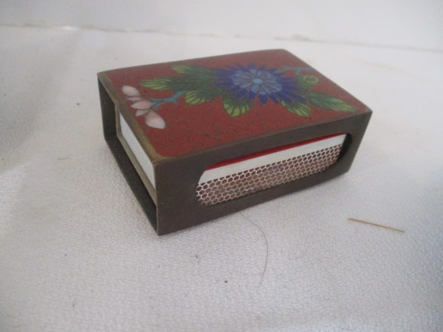 Vintage Cloisonne 3 Piece Cigarette Box , Match Box Cover and Ashtray - 4