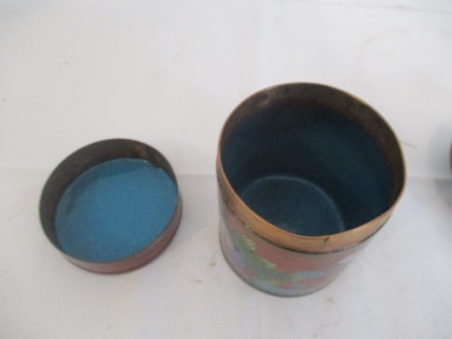 Vintage Cloisonne 3 Piece Cigarette Box , Match Box Cover and Ashtray - 7