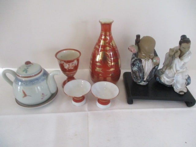 Japanese Sake Set, Mud Figures, Porcelain Miniature Teapot, etc. (1 of 11)