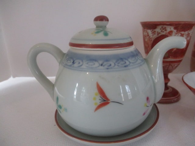 Japanese Sake Set, Mud Figures, Porcelain Miniature Teapot, etc. - 5