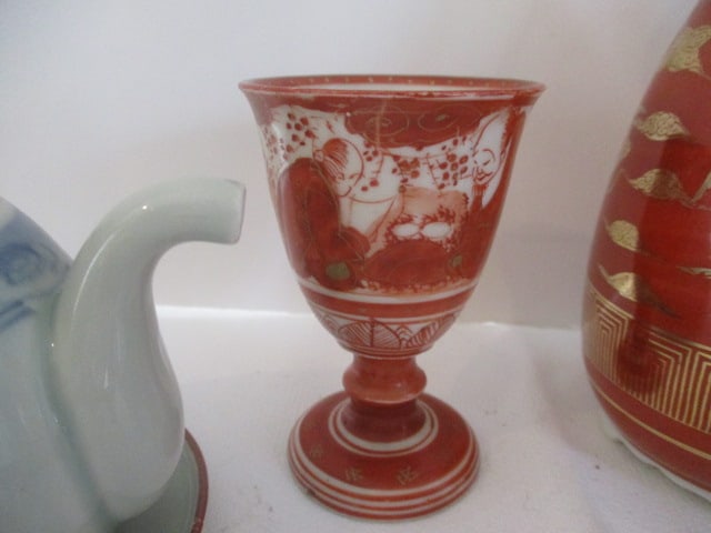 Japanese Sake Set, Mud Figures, Porcelain Miniature Teapot, etc. - 8