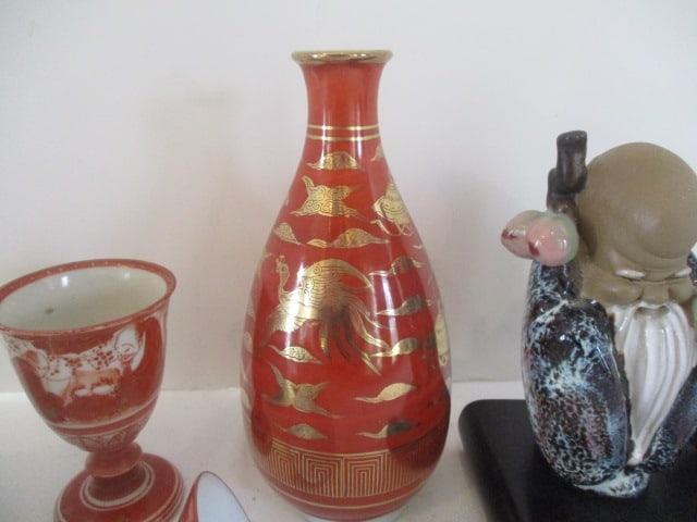 Japanese Sake Set, Mud Figures, Porcelain Miniature Teapot, etc. - 9