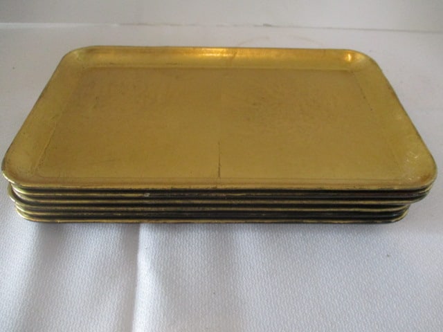Six Alred E. Knobler & Co. Gold Leaf Bar/Appetizer Trays: 8 1/2" x 5 1/4" 
