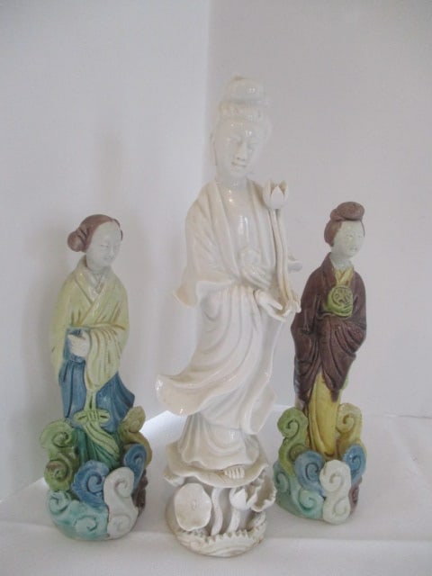 Three Signed Japanese Porcelain Woman Figures: . 