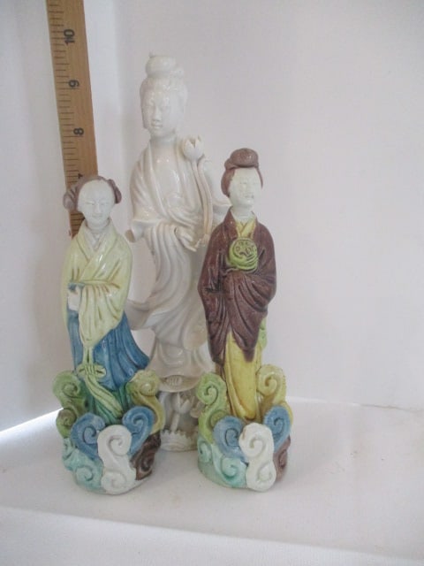 Three Signed Japanese Porcelain Woman Figures - 8