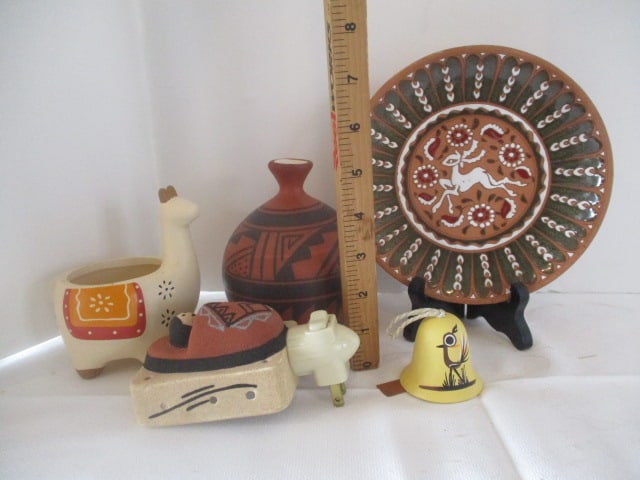 Navajo Folk Art Vase, Bell, Night Light, Planter and Plate - 11