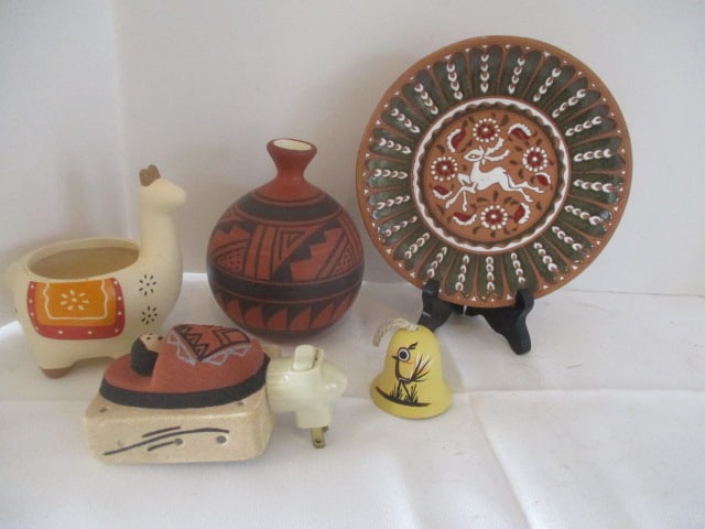 Navajo Folk Art Vase, Bell, Night Light, Planter and Plate: . 